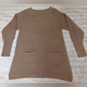 Brown Ribbed Sweater Dress with Front Pockets